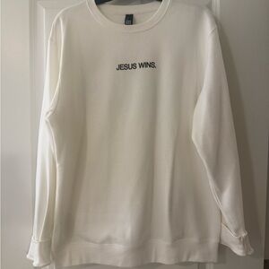 White "Jesus Wins" Crewneck Sweatshirt